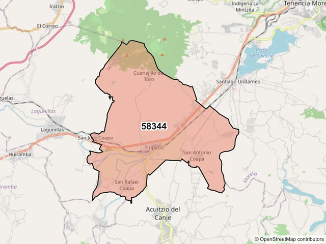 Mapa del código postal 58344, Morelia, Michoacán de Ocampo
