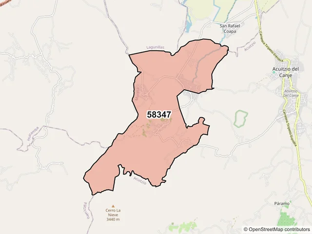 Mapa del código postal 58347, Morelia, Michoacán de Ocampo