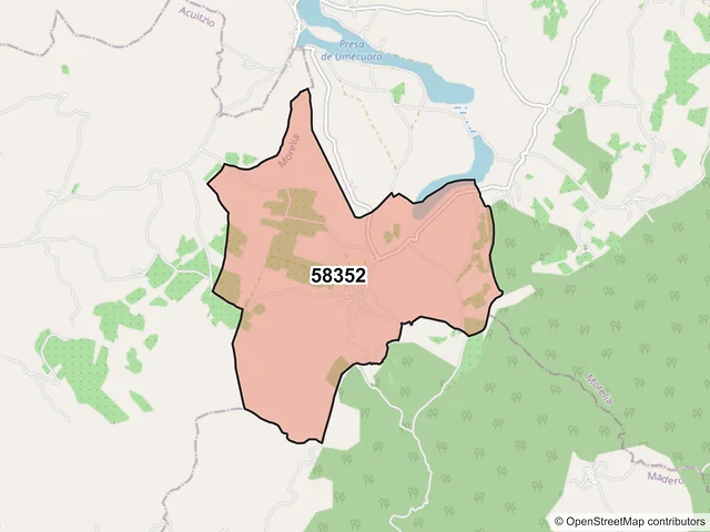 Mapa del código postal 58352, Morelia, Michoacán de Ocampo