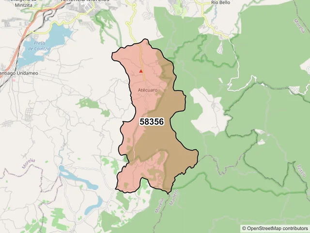 Mapa del código postal 58356, Morelia, Michoacán de Ocampo