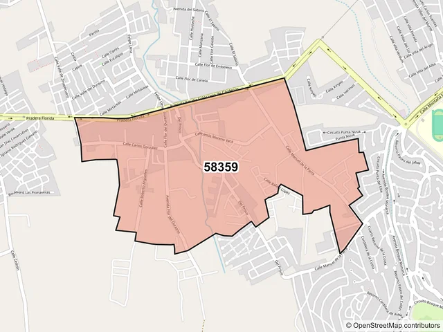 Mapa del código postal 58359, Morelia, Michoacán de Ocampo