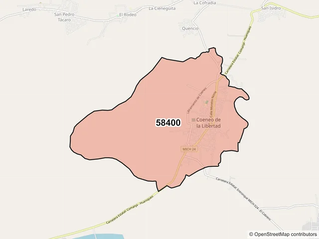 Mapa del código postal 58400, Coeneo, Michoacán de Ocampo