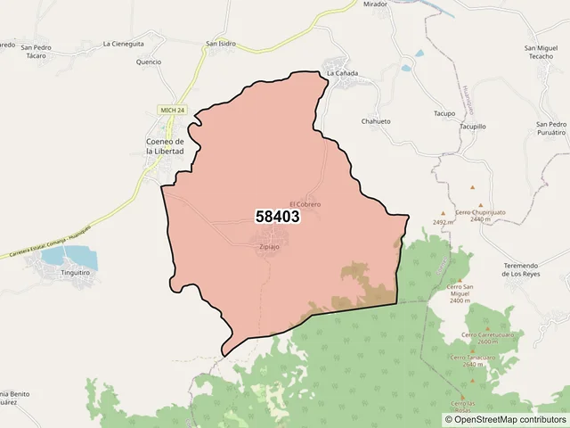 Mapa del código postal 58403, Coeneo, Michoacán de Ocampo