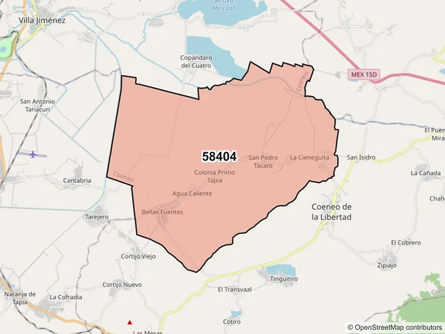 Mapa del código postal 58404, Coeneo, Michoacán de Ocampo
