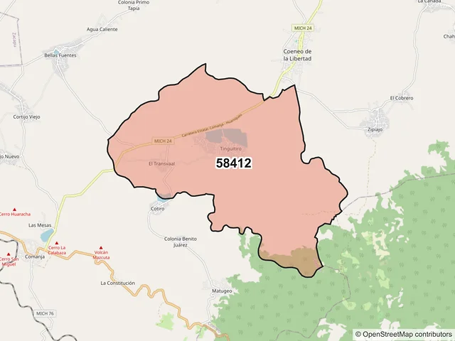 Mapa del código postal 58412, Coeneo, Michoacán de Ocampo