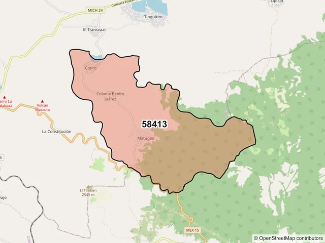 Mapa del código postal 58413, Coeneo, Michoacán de Ocampo