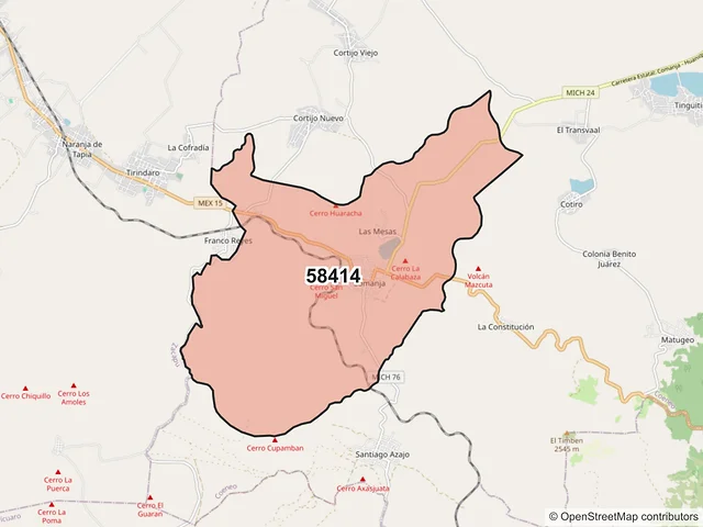 Mapa del código postal 58414, Coeneo, Michoacán de Ocampo