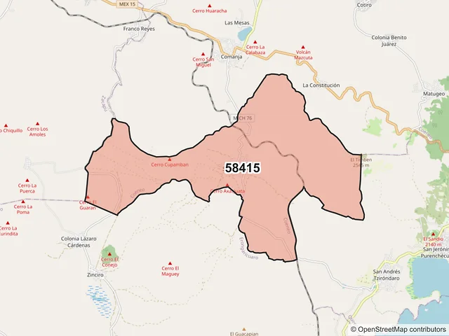 Mapa del código postal 58415, Coeneo, Michoacán de Ocampo