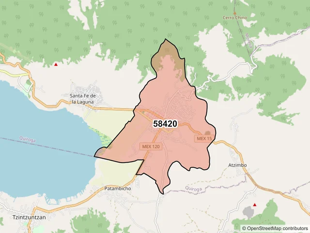 Mapa del código postal 58420, Quiroga, Michoacán de Ocampo