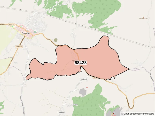 Mapa del código postal 58423, Quiroga, Michoacán de Ocampo