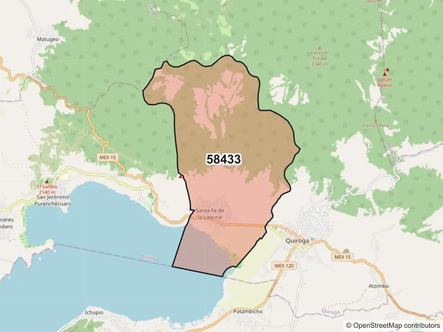 Mapa del código postal 58433, Quiroga, Michoacán de Ocampo