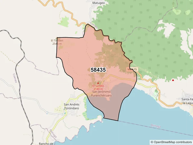 Mapa del código postal 58435, Quiroga, Michoacán de Ocampo
