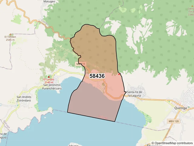 Mapa del código postal 58436, Quiroga, Michoacán de Ocampo