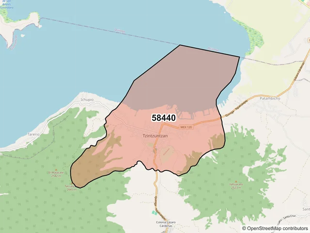 Mapa del código postal 58440, Tzintzuntzan, Michoacán de Ocampo