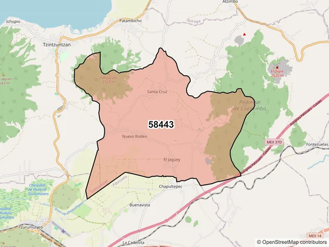 Mapa del código postal 58443, Tzintzuntzan, Michoacán de Ocampo