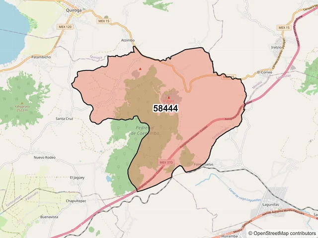 Mapa del código postal 58444, Tzintzuntzan, Michoacán de Ocampo