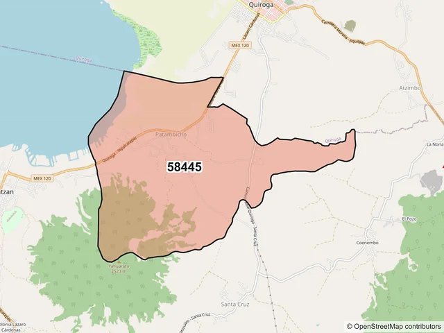 Mapa del código postal 58445, Tzintzuntzan, Michoacán de Ocampo