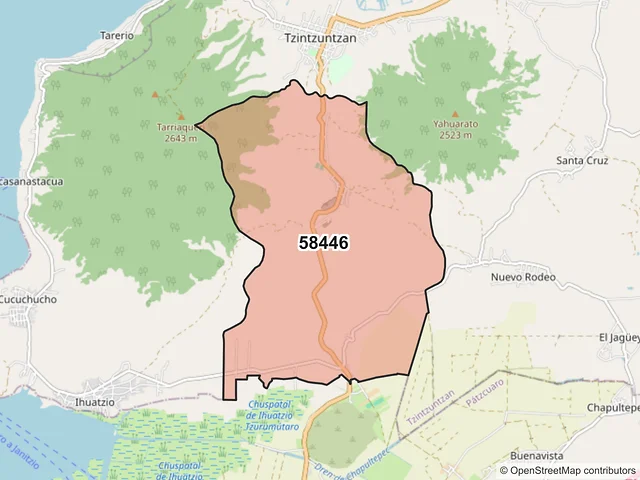 Mapa del código postal 58446, Tzintzuntzan, Michoacán de Ocampo