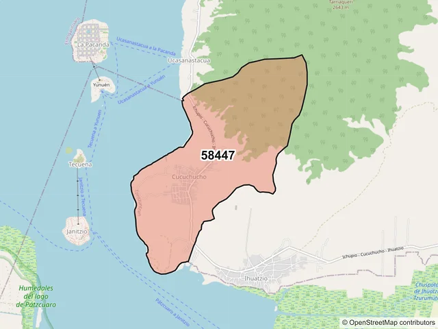 Mapa del código postal 58447, Tzintzuntzan, Michoacán de Ocampo