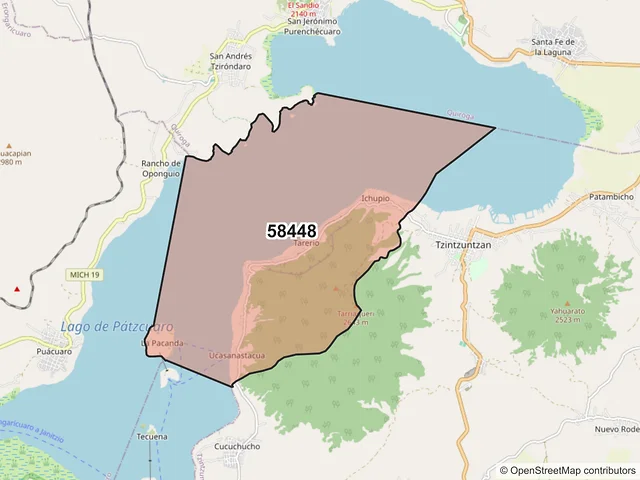 Mapa del código postal 58448, Tzintzuntzan, Michoacán de Ocampo