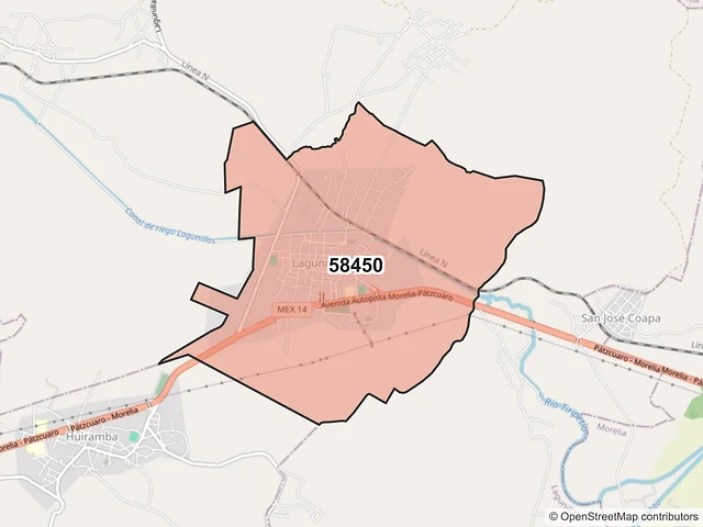 Mapa del código postal 58450, Lagunillas, Michoacán de Ocampo