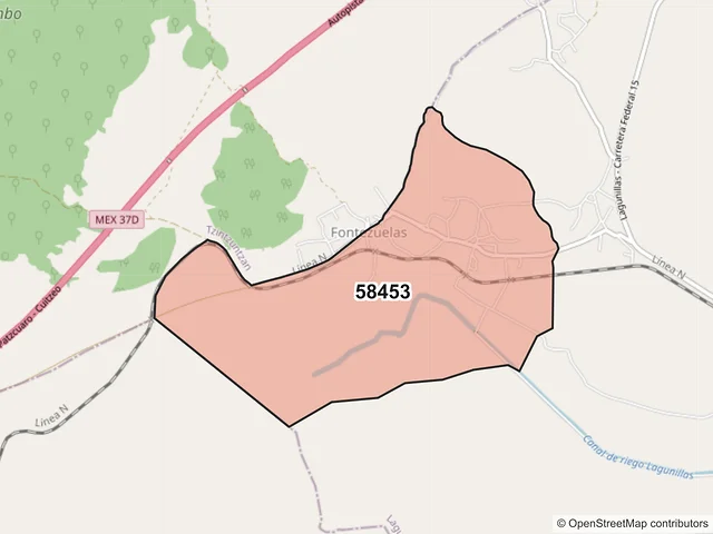 Mapa del código postal 58453, Lagunillas, Michoacán de Ocampo