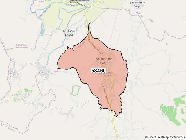 Mapa del código postal 58460, Acuitzio, Michoacán de Ocampo