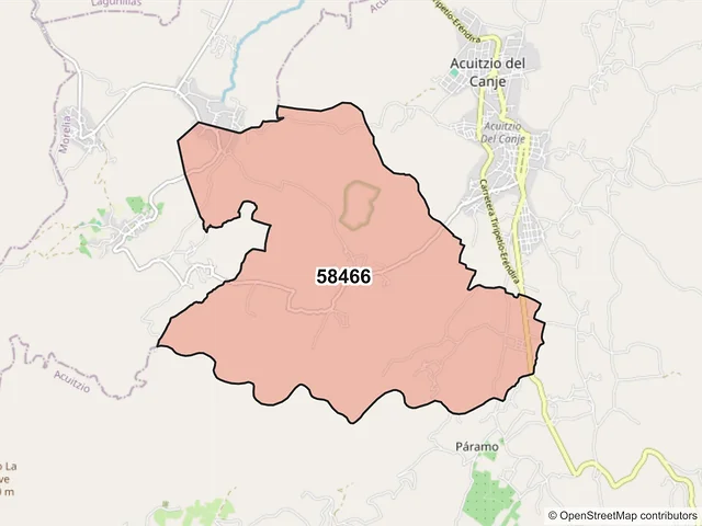 Mapa del código postal 58466, Acuitzio, Michoacán de Ocampo