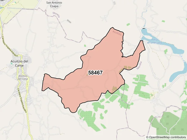 Mapa del código postal 58467, Acuitzio, Michoacán de Ocampo