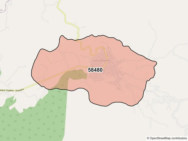 Mapa del código postal 58480, Madero, Michoacán de Ocampo