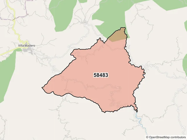 Mapa del código postal 58483, Madero, Michoacán de Ocampo