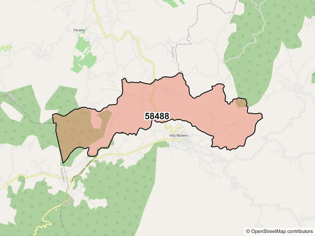 Mapa del código postal 58488, Madero, Michoacán de Ocampo