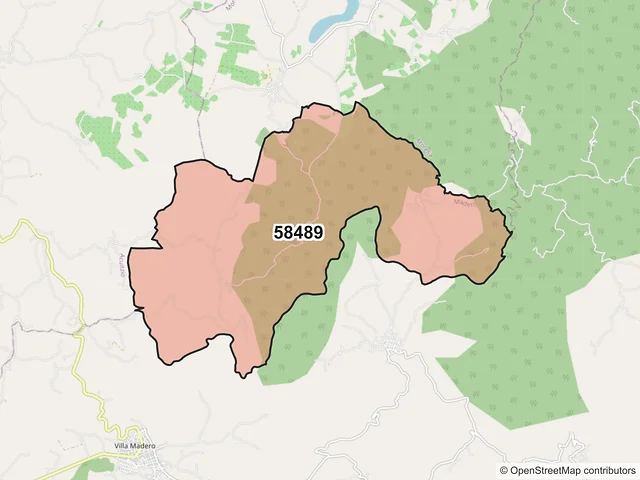 Mapa del código postal 58489, Madero, Michoacán de Ocampo