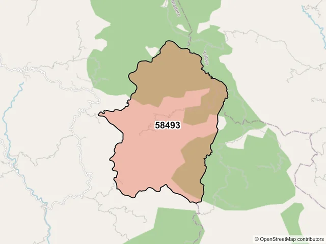 Mapa del código postal 58493, Madero, Michoacán de Ocampo