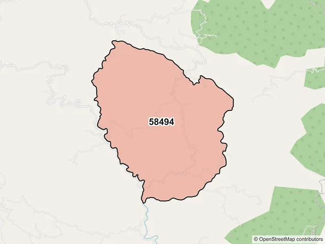 Mapa del código postal 58494, Madero, Michoacán de Ocampo