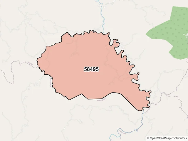 Mapa del código postal 58495, Madero, Michoacán de Ocampo