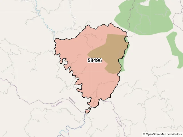 Mapa del código postal 58496, Madero, Michoacán de Ocampo
