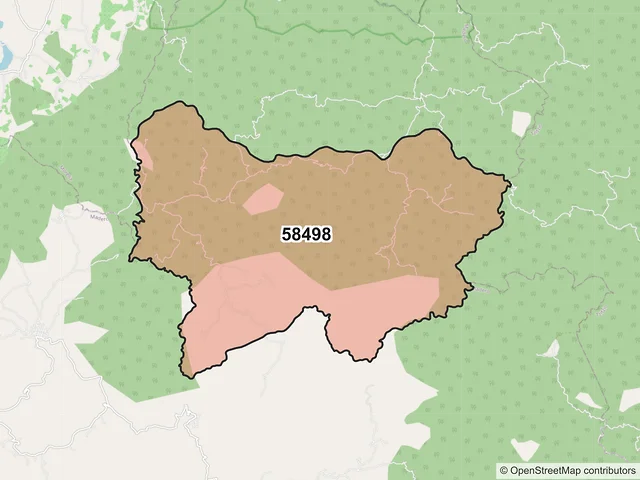 Mapa del código postal 58498, Madero, Michoacán de Ocampo