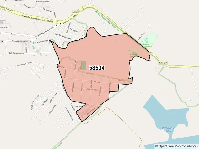 Mapa del código postal 58504, Puruándiro, Michoacán de Ocampo