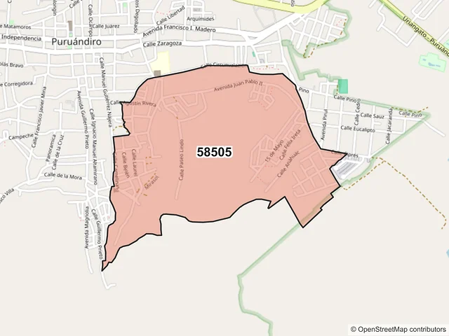 Mapa del código postal 58505, Puruándiro, Michoacán de Ocampo