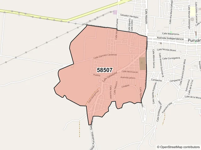 Mapa del código postal 58507, Puruándiro, Michoacán de Ocampo