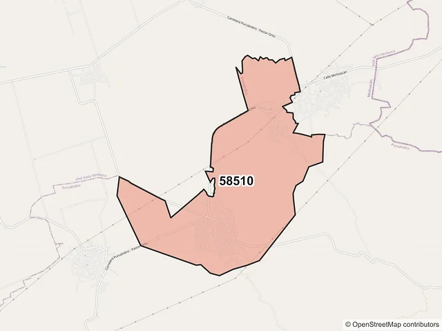 Mapa del código postal 58510, Puruándiro, Michoacán de Ocampo