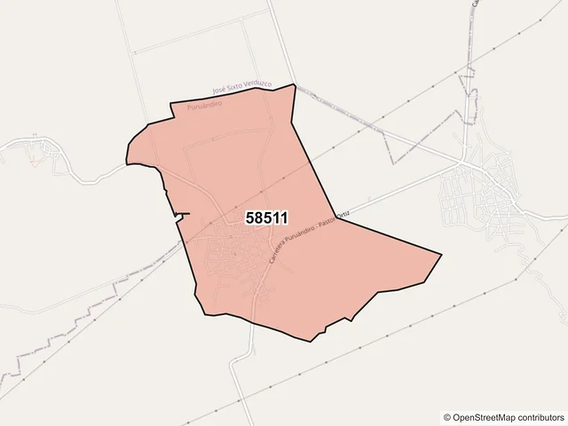 Mapa del código postal 58511, Puruándiro, Michoacán de Ocampo