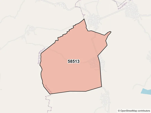 Mapa del código postal 58513, Puruándiro, Michoacán de Ocampo