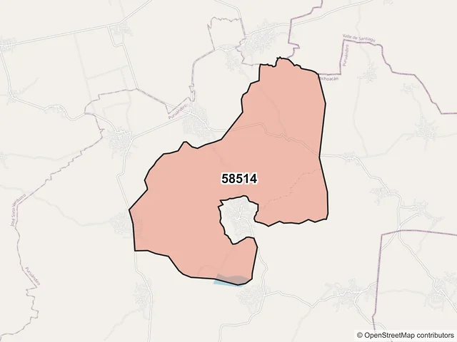 Mapa del código postal 58514, Puruándiro, Michoacán de Ocampo