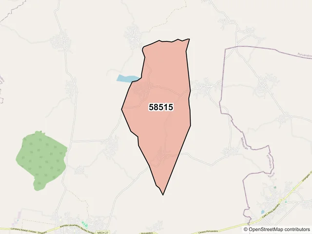 Mapa del código postal 58515, Puruándiro, Michoacán de Ocampo