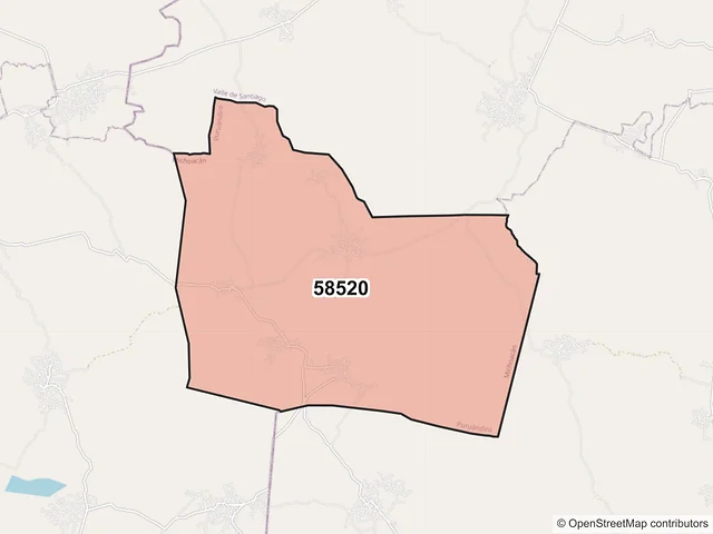 Mapa del código postal 58520, Puruándiro, Michoacán de Ocampo