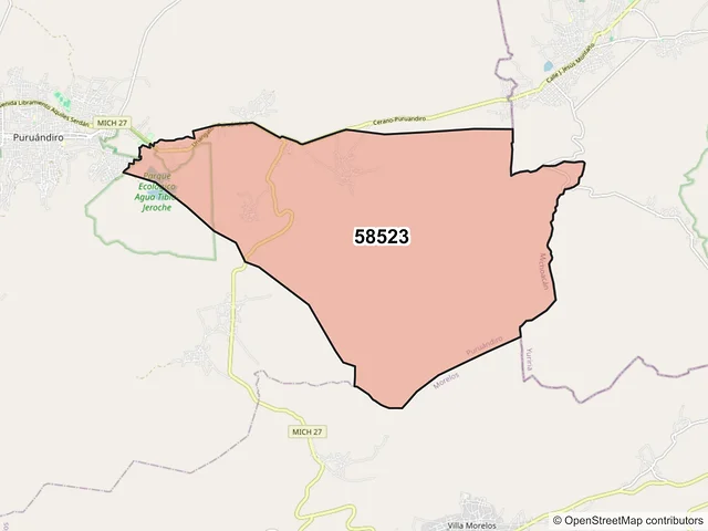 Mapa del código postal 58523, Puruándiro, Michoacán de Ocampo