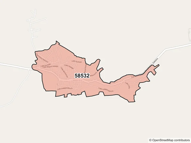 Mapa del código postal 58532, Puruándiro, Michoacán de Ocampo