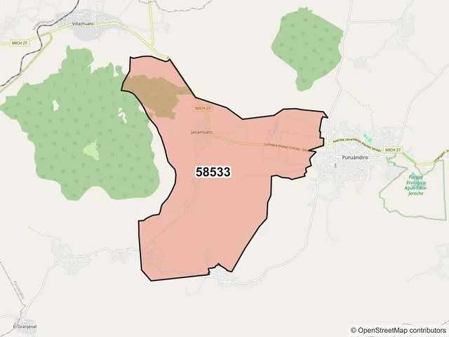 Mapa del código postal 58533, Puruándiro, Michoacán de Ocampo